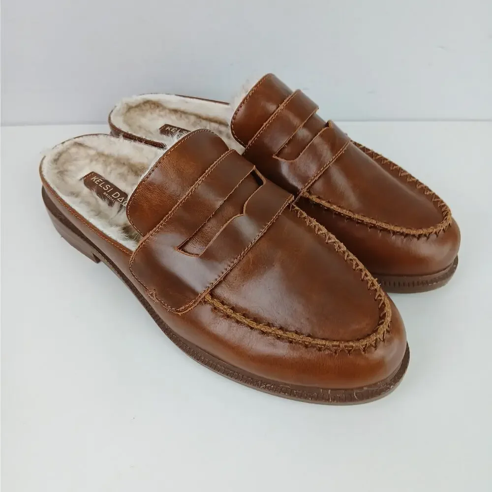 Kelsi Dagger SZ 8.5 Brooklyn Lock Cognac Faix Fir Penny Loafer Mules NEW